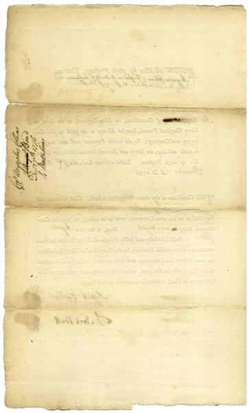 Revolutionary War Bond From 1776 to Raise a Company of Continental Soldiers, Led by General Augustus Collins -- Signed by Generals Collins and Roger Newberry